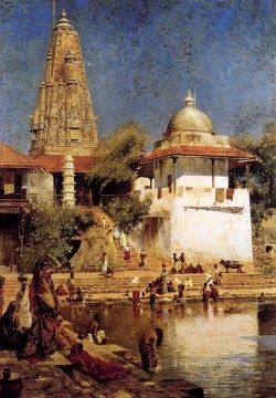  Bay Pintura al %C3%B3leo - El templo y el tanque de Walkeshwar en Bombay, el indio egipcio persa Edwin Lord Weeks